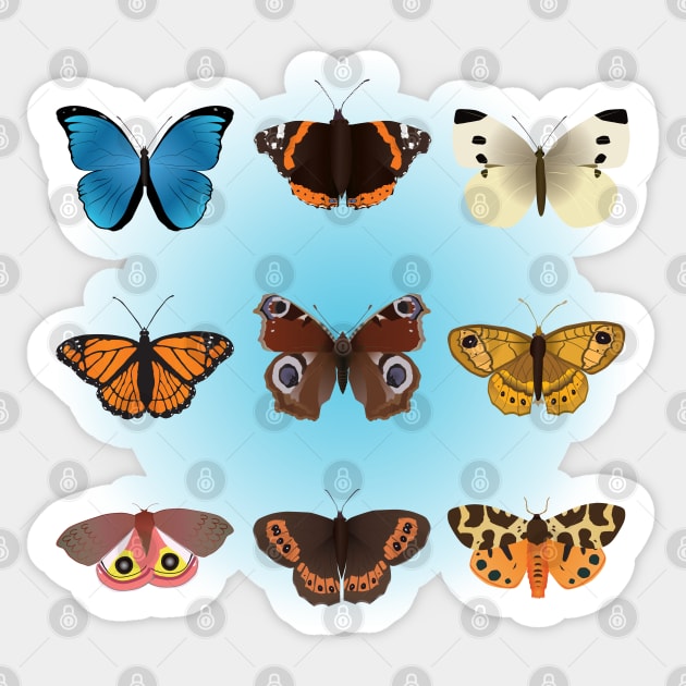 A collection of nine butterflies Sticker by Bwiselizzy